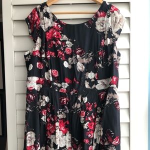 Dress - Rickis 3/4 length, sleeveless, flare, floral, black dress, size 16